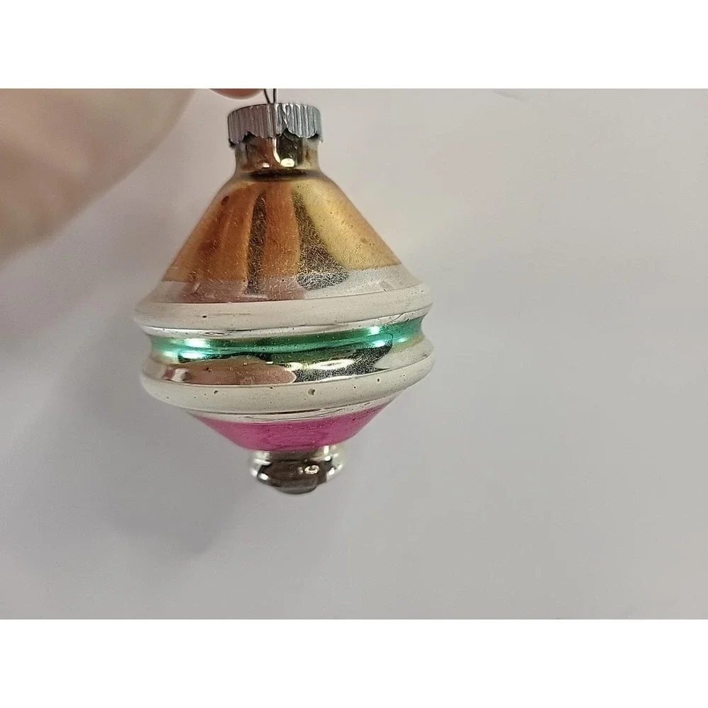 Shiny Brite UFO & Ball Mercury Glass Christmas Ornaments USA Lot of 2 Vintage